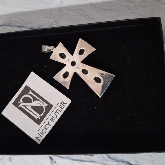 Nicky Butler Silver Cross Necklace Pendant with Purple and Blue Accents - Picture 2 of 5